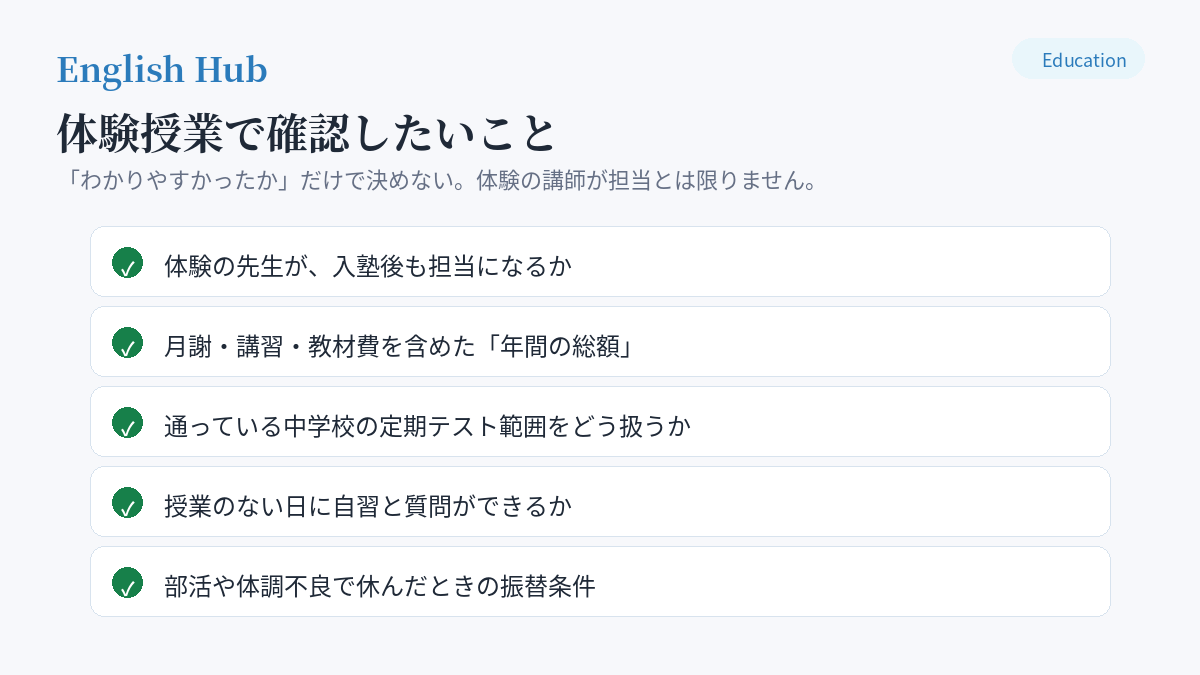 体験授業で確認したいこと