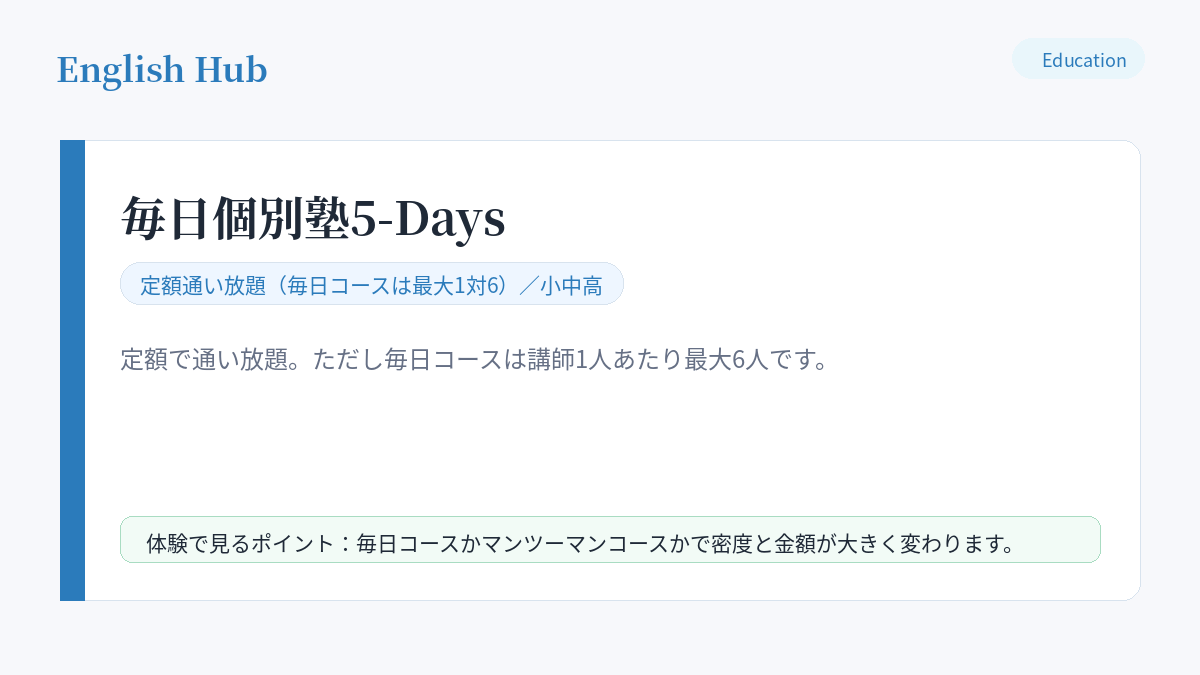 毎日個別塾5-Daysの指導形式と特徴