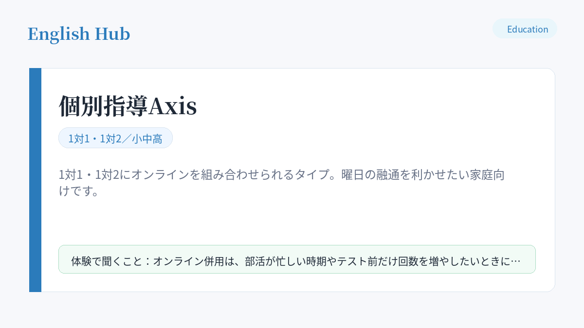 個別指導Axisの指導形式と、用賀の教室