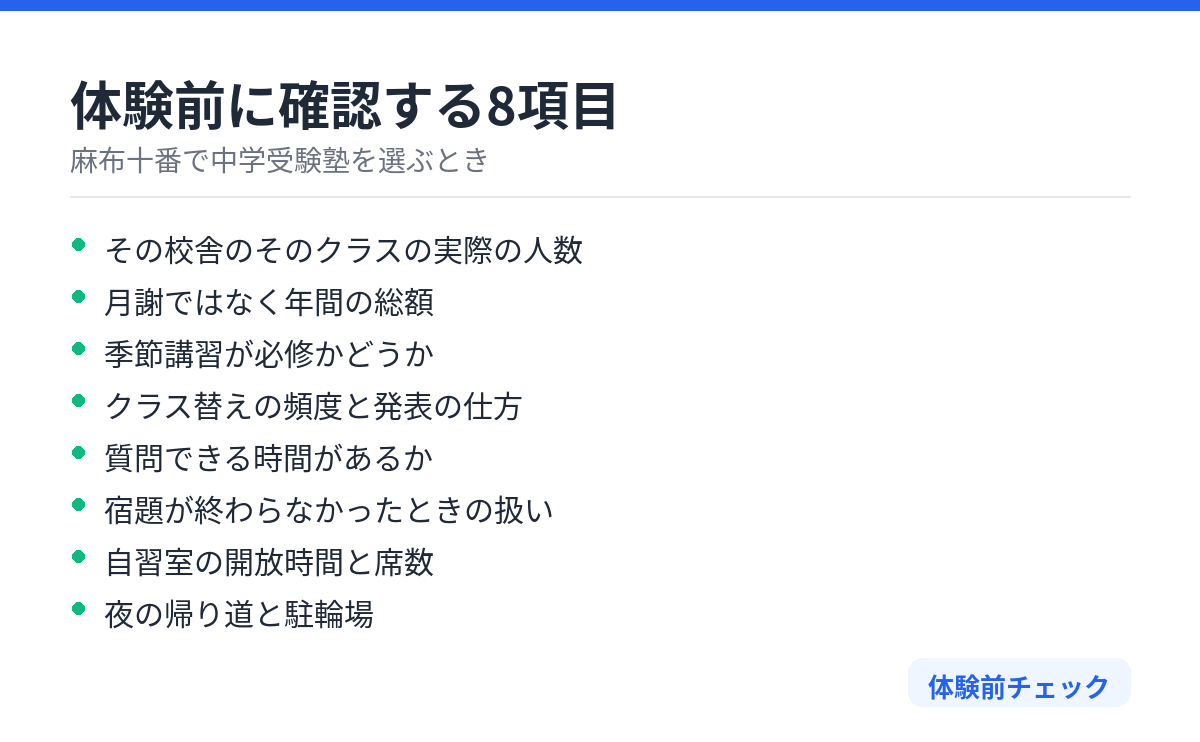 体験前のチェック項目