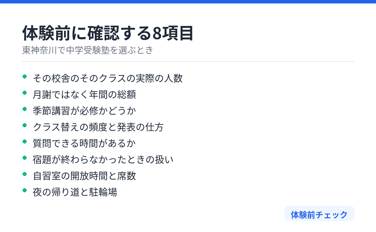 体験前のチェック項目