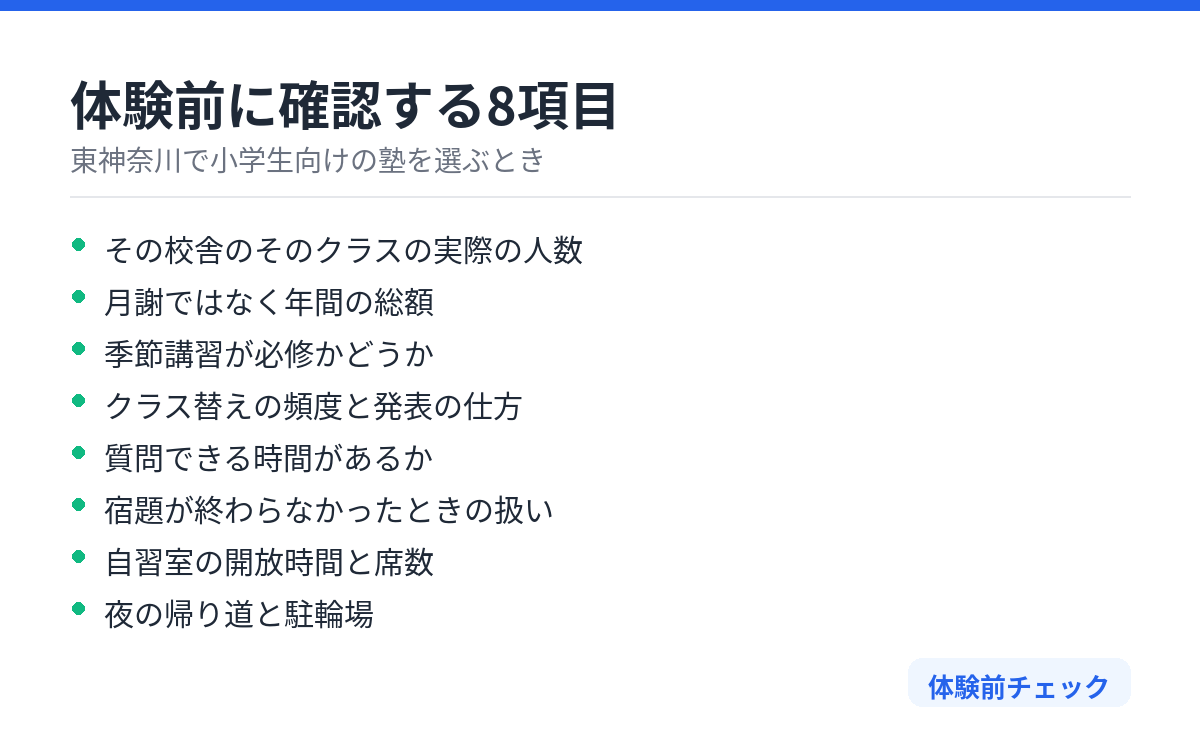 体験前のチェック項目