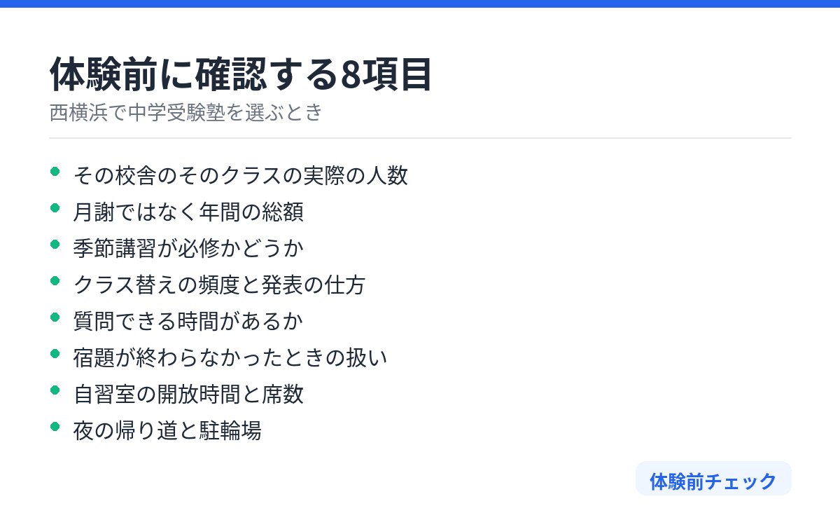体験前のチェック項目