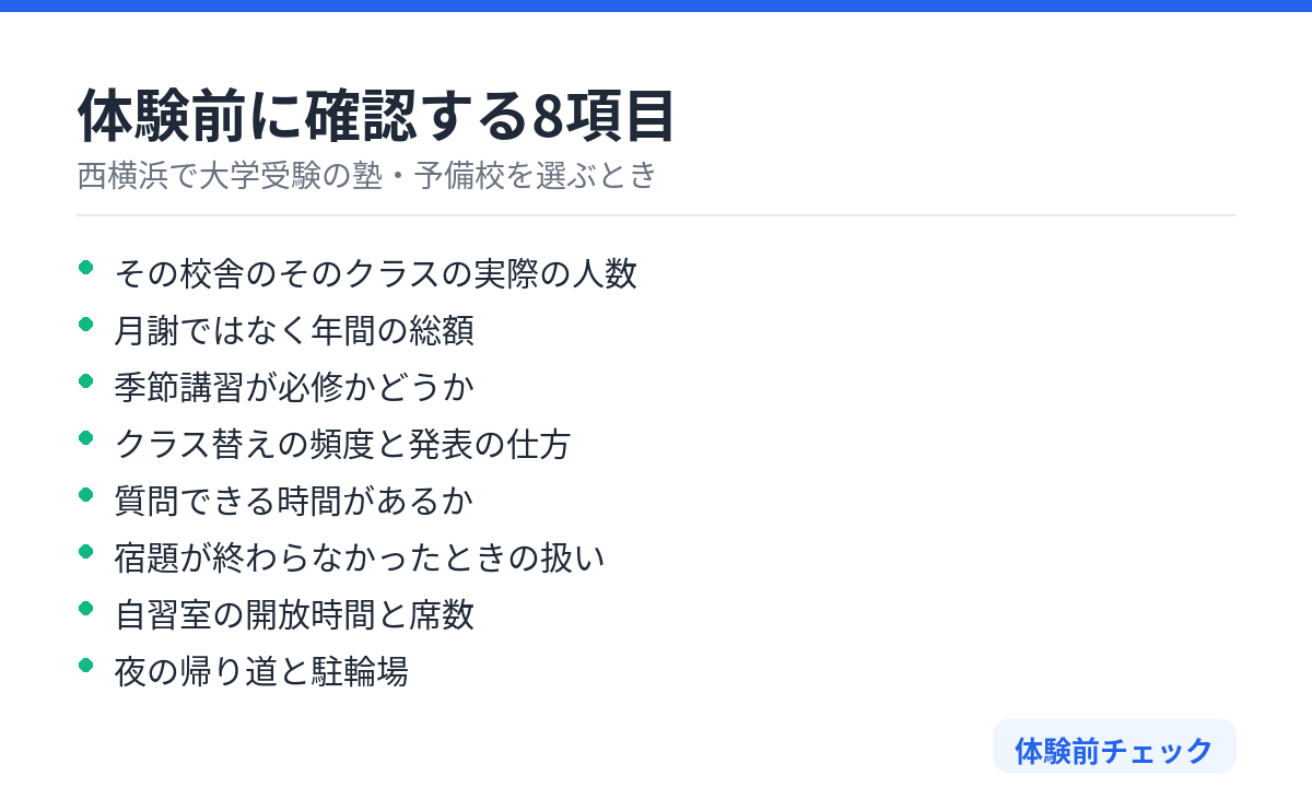 体験前のチェック項目