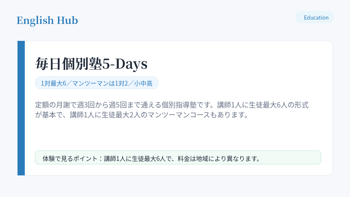毎日個別塾5-Daysの指導形式と特徴