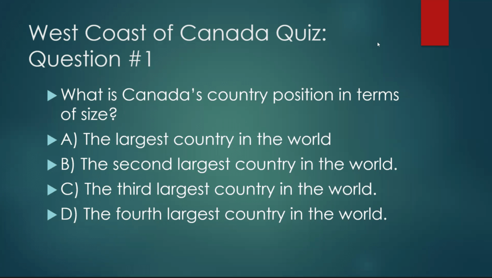 What is Canada's country position in terms of size?