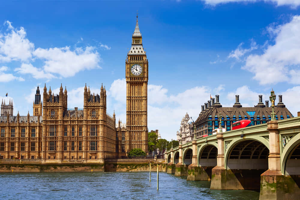 Big Ben London Clock tower in UK Thames river